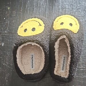 Aeropostale Black Slippers with Yellow Smiley